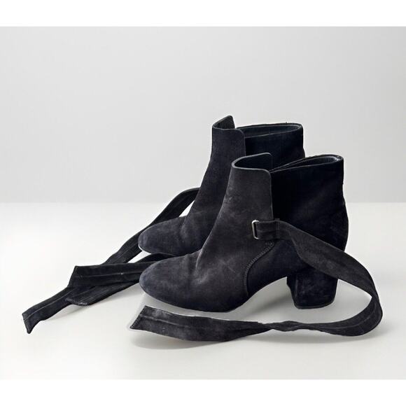 Rag & Bone Black Suede Wrap Booties Size 7.5 Heeled Boots 38 - Picture 2 of 8
